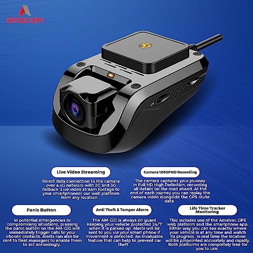 Amacam AM G12 Dash Cam Recorder– Streaming video live compatto 4G sul tuo smartphone. Fotocamera discreta per auto e tracciatore GPS preciso in tempo reale. Scheda SD da 64 GB inclusa. : Elettronica