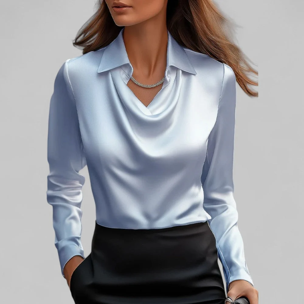 Women��s Satin Blouse Elegant Long Sleeve Design
