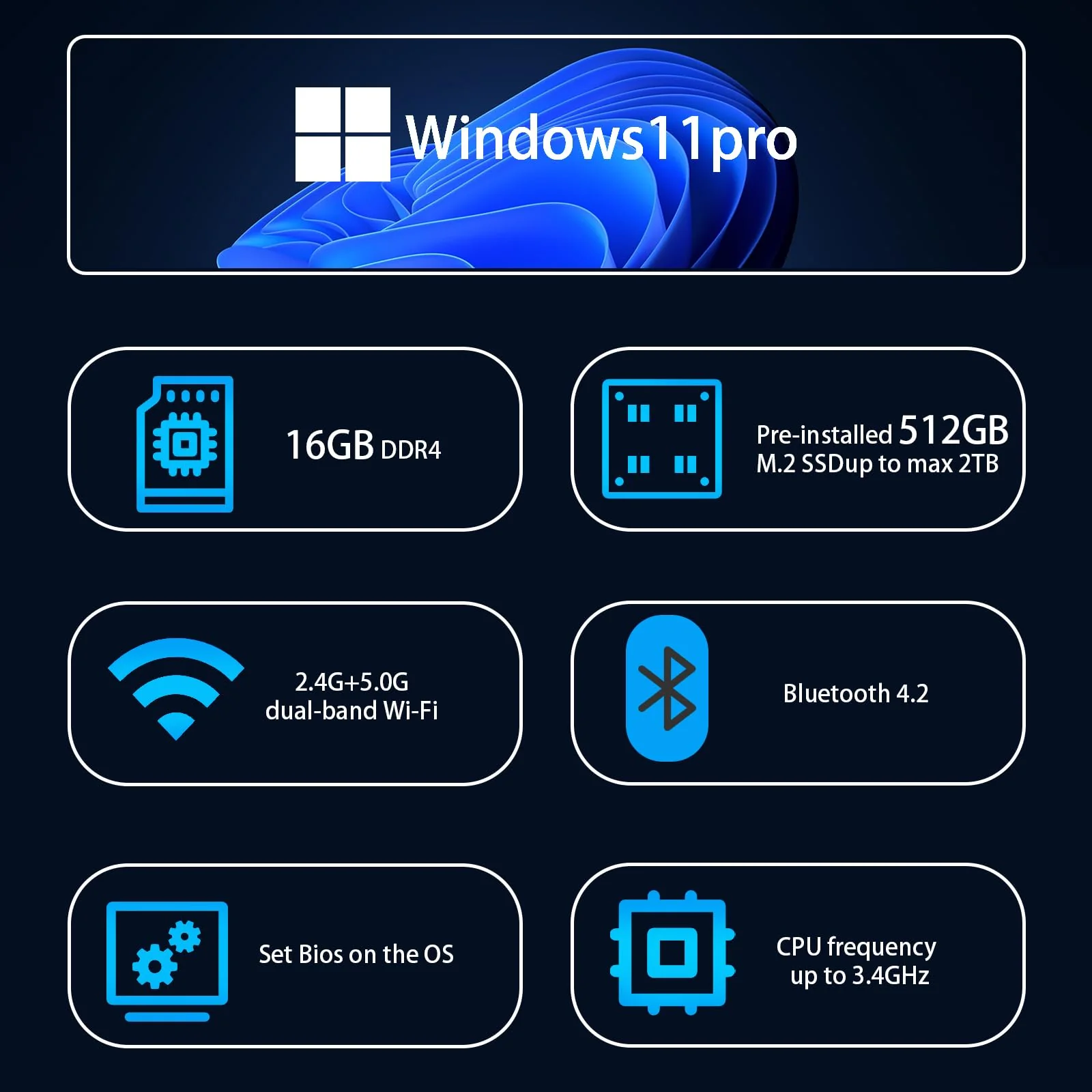 DreamQuest Mini Desktop Computer met Windows 11 Pro Voorge?nstalleerd