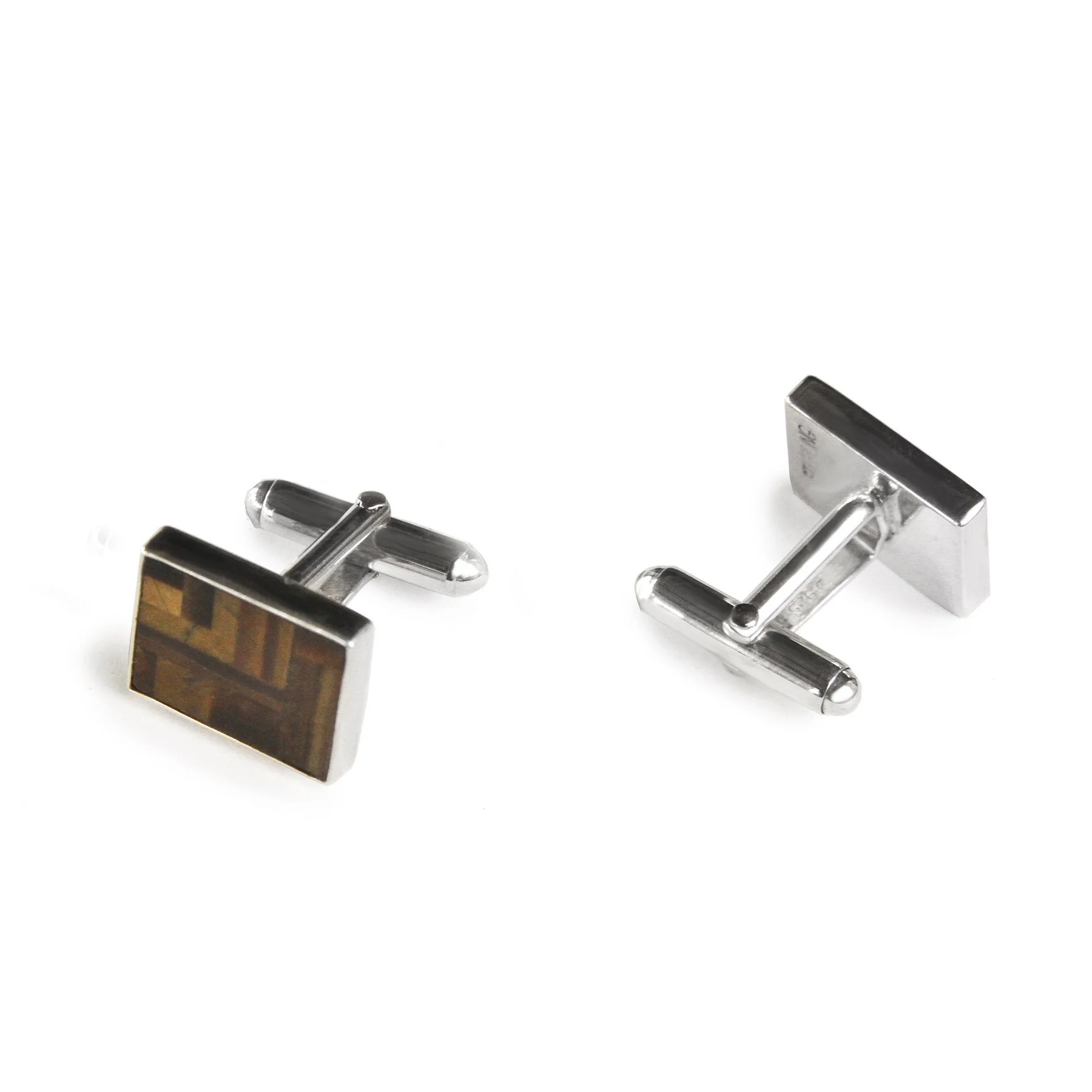 Rectangle Tiger Eye Inlay Cufflinks, Sterling Silver