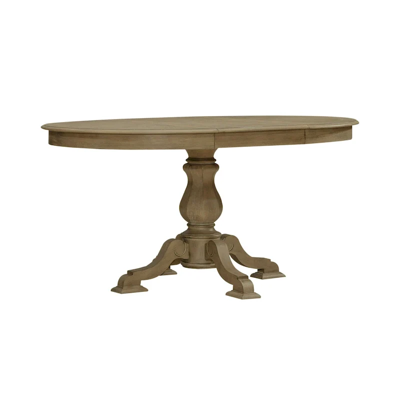 White Pedestal Dining Table with 4 Upholstered Chairs