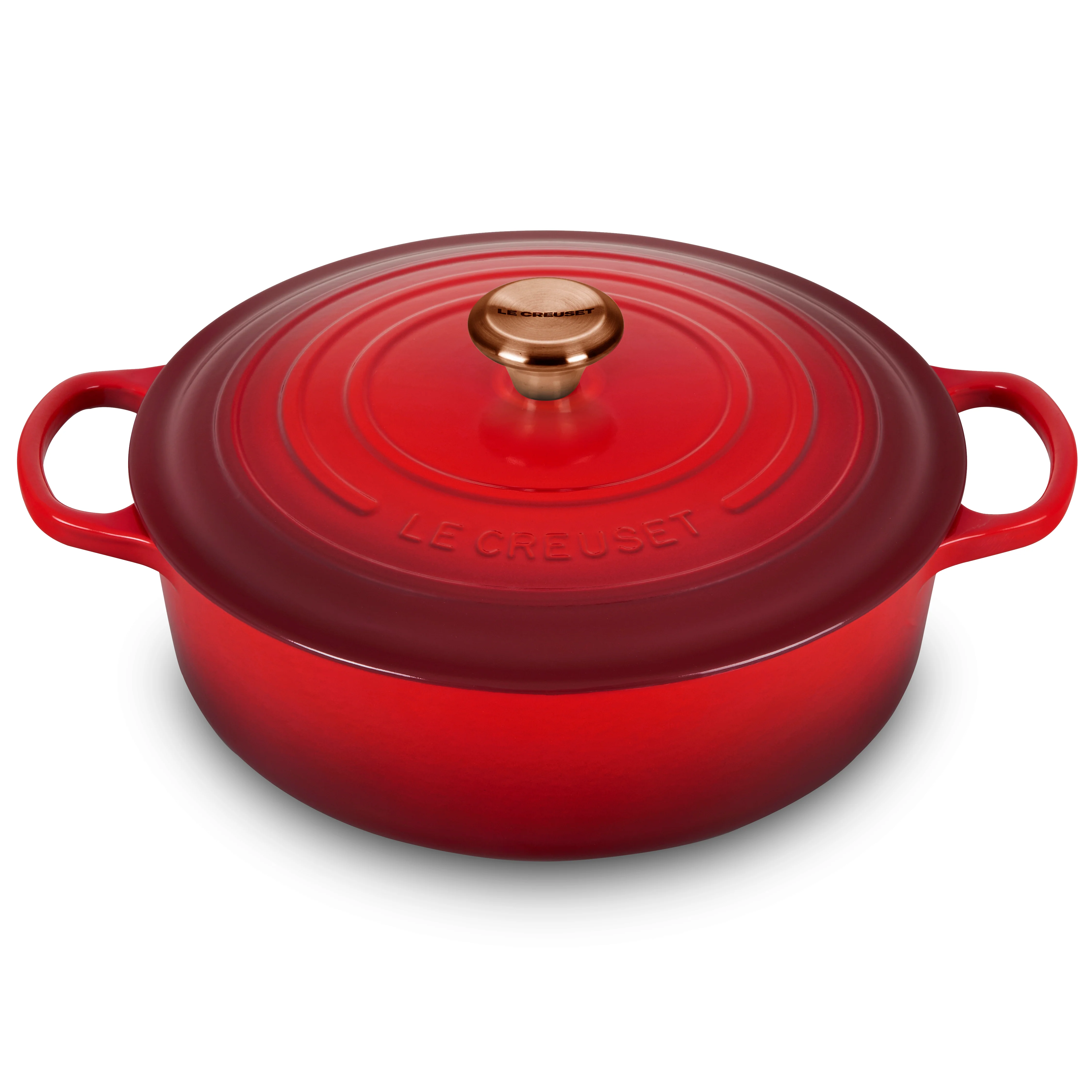 Le Creuset Signature – Forno Olandese Rotondo e Largo in Ghisa Smaltata da 6,75 qt, colore Cerise, con Pomello in Rame