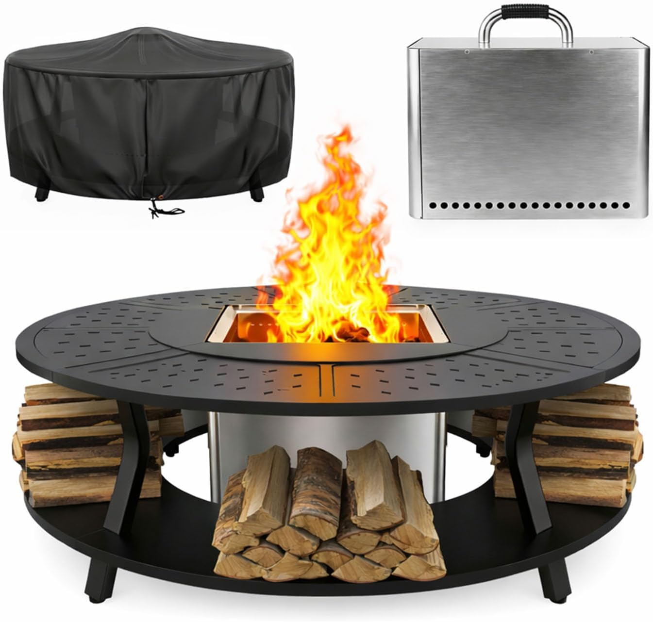 Uniflasy Smokeless Fire Pit and Fire Pit Surround Tabletop, Portable Protective Barrier Equal Width, Safety & Extra Space, 48