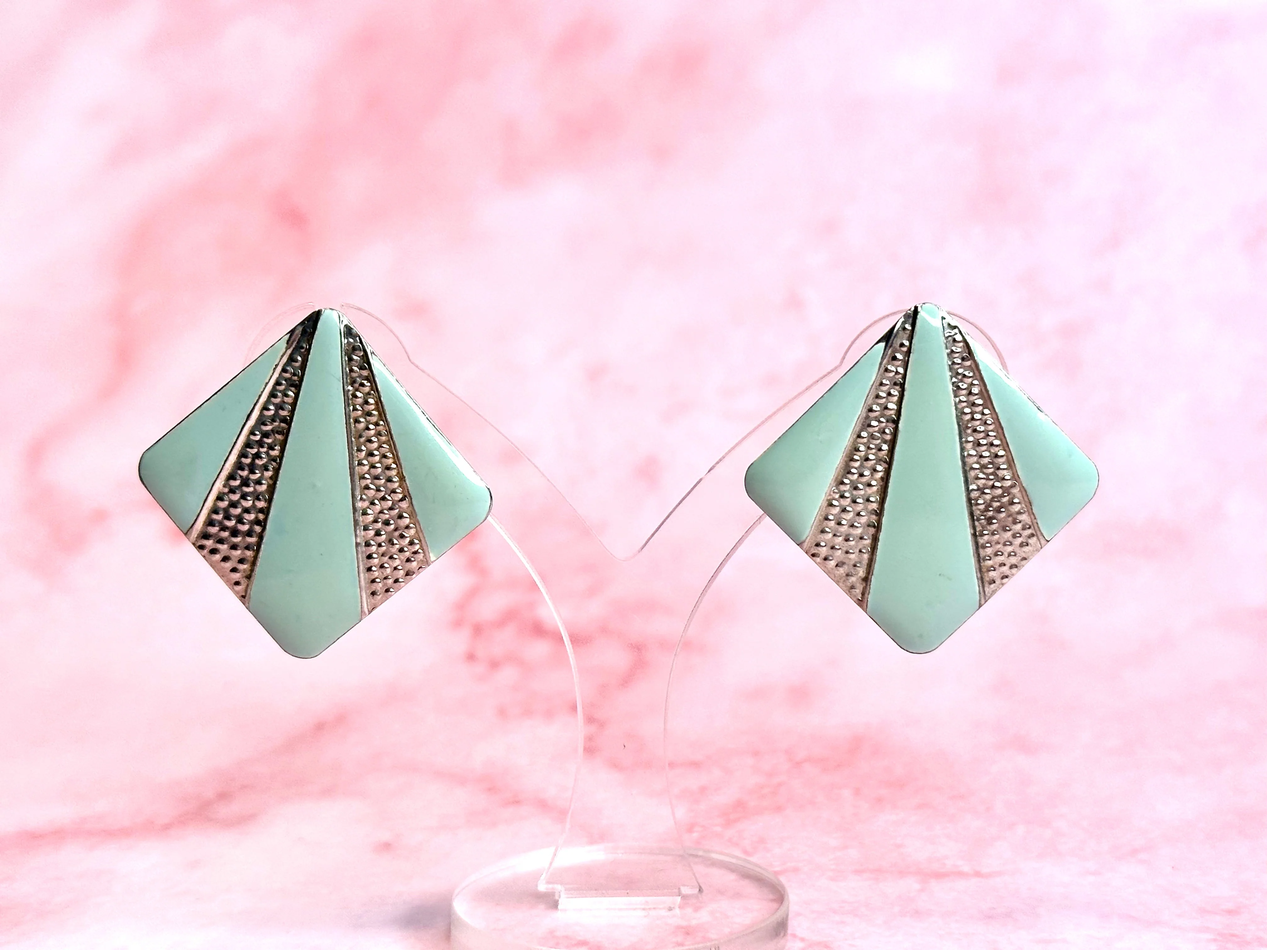 1960s Does 20s Art Deco Enamel Clip Earrings