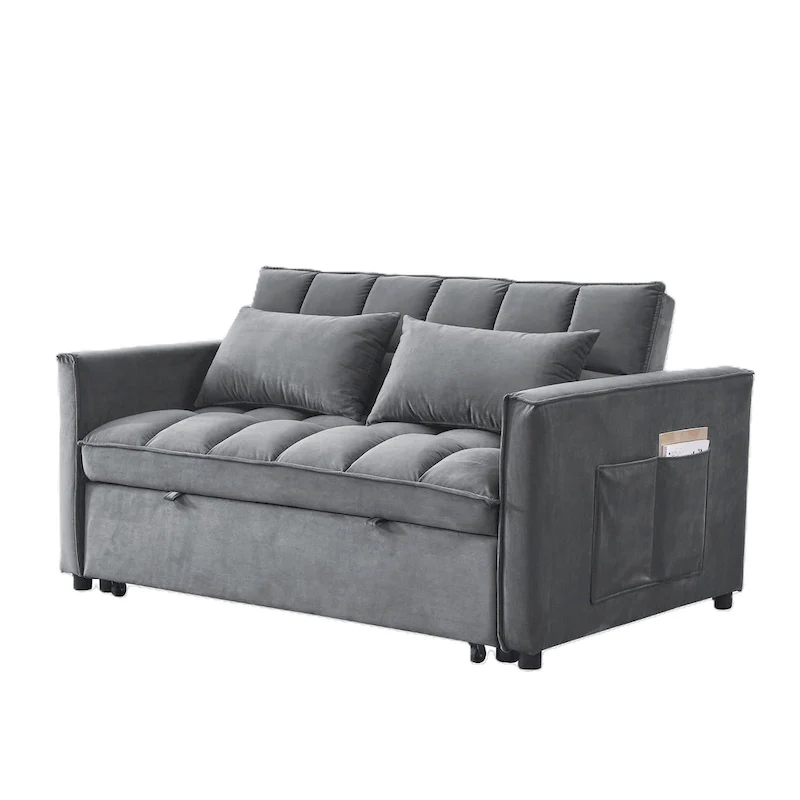 Modern Convertible Futon Sofa Bed,Adjustable Backrest,Armrest Holders