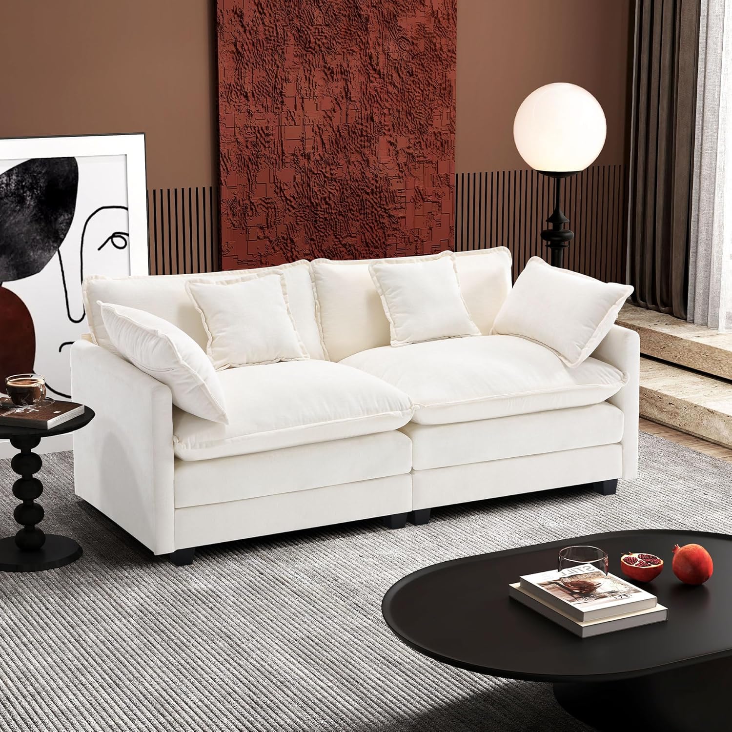 111.4 Inch L-Shaped Modern Sofa Modular Cloud Sofa Ottoman 4-Seater Chenille Deep Seat Sofa