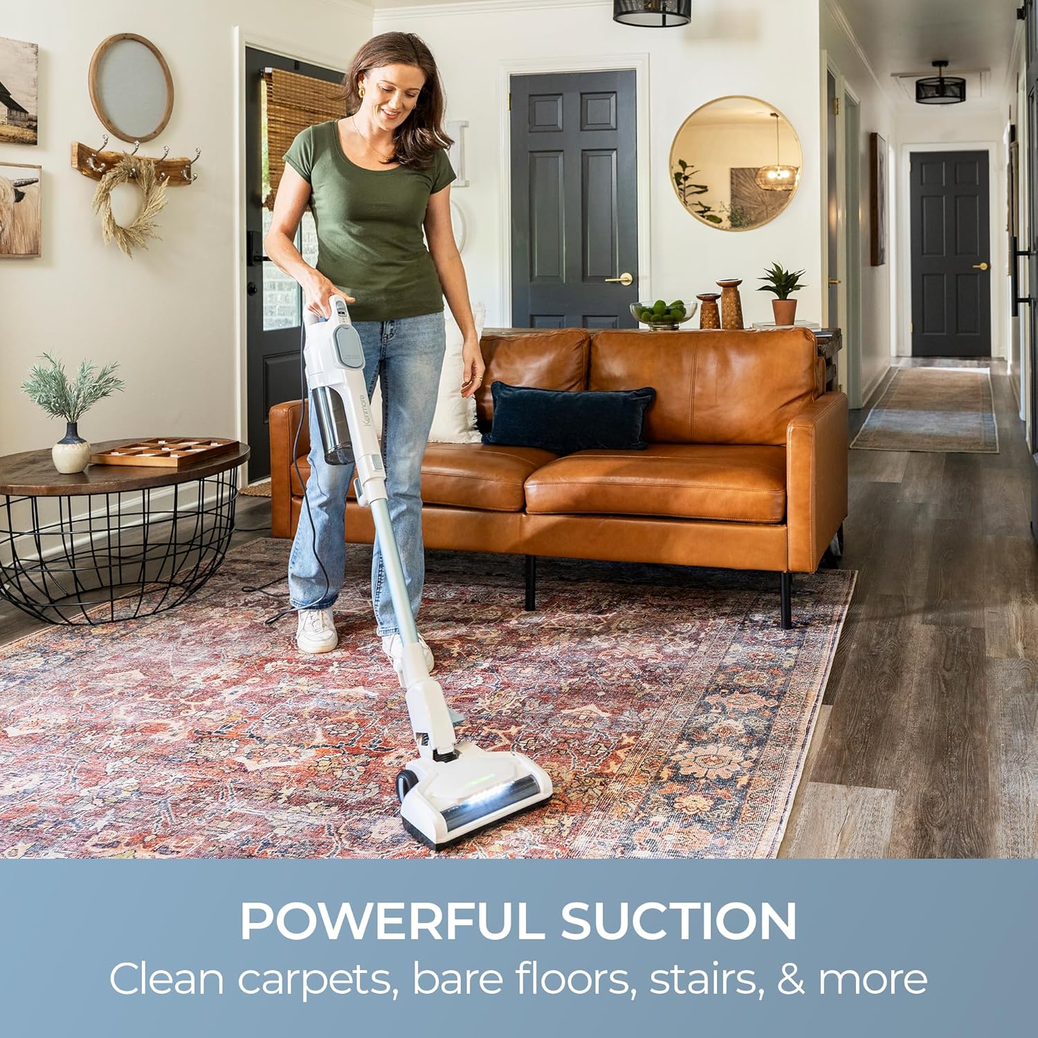 Kenmore CS2015 200 Series Corded Stick Vacuum, Detachable Hand Vac with 2-Motor Powerful Suction, Hair Eliminator Nozzle, LED Headlight & Swivel Steering for Carpets, Bare Floors and Couches
