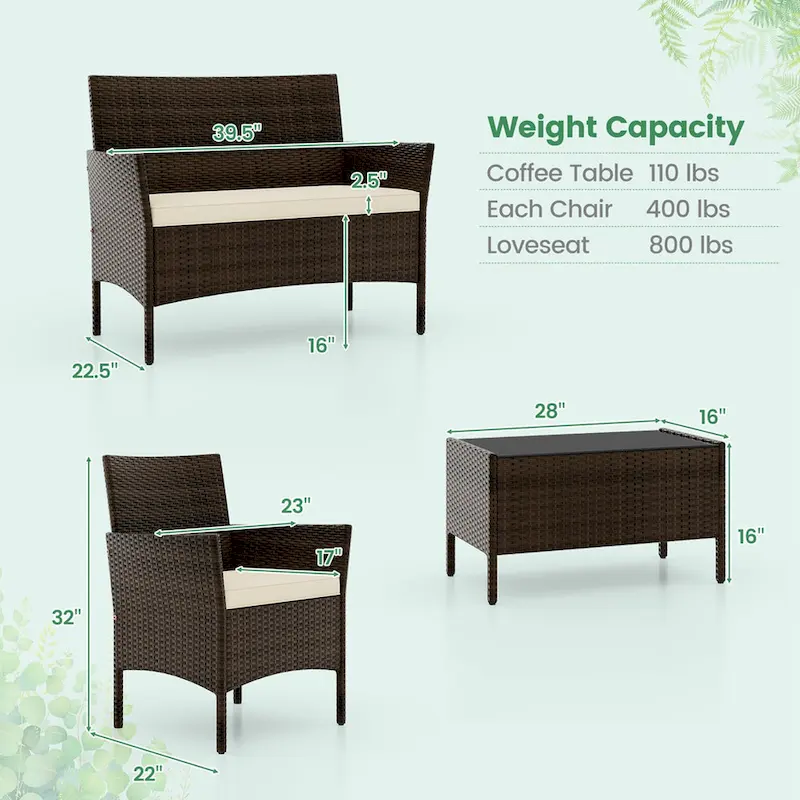 Costway 4 PCS Patio Furniture Set with Washable Cushions and Tempered - See Details