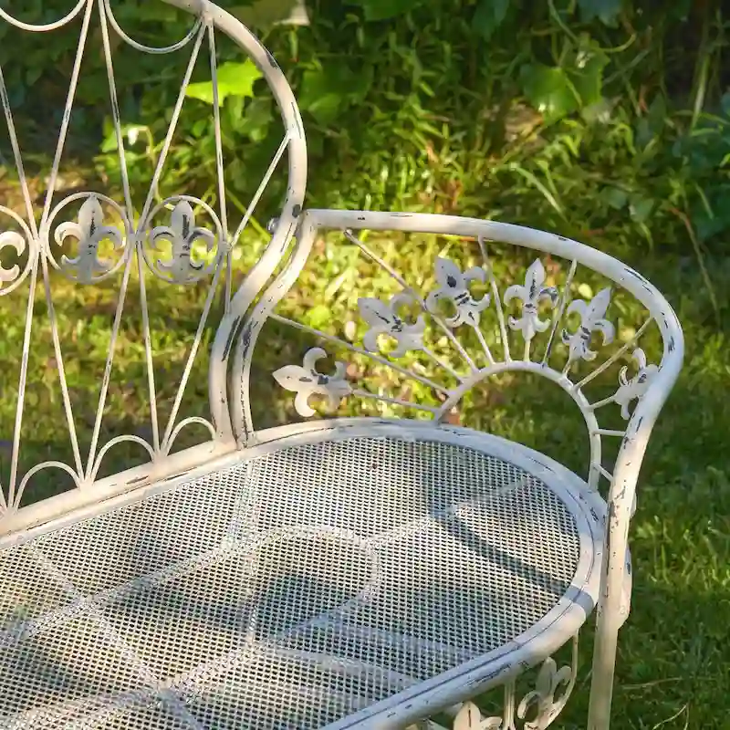 Garden Bench with Curved Back  Paris 1968  in Antique White - 34.96 x21.65 x38.58