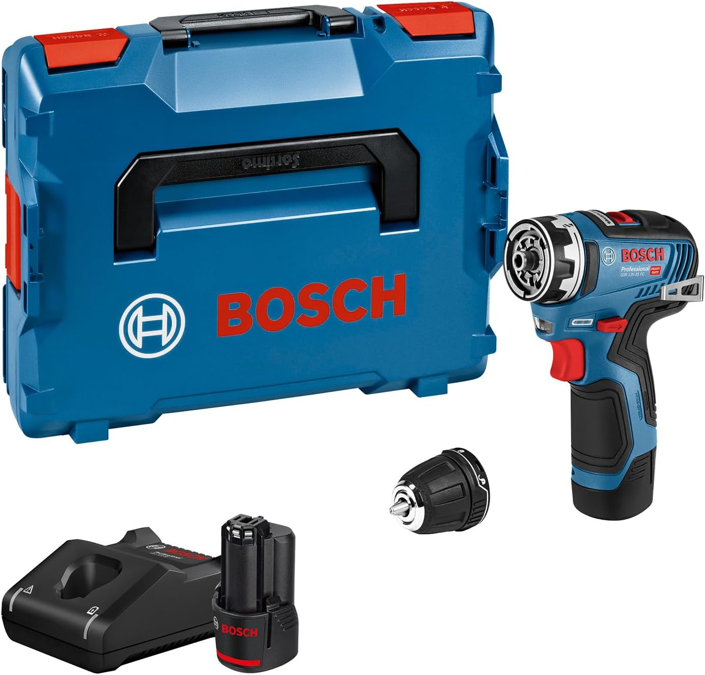 Professional 12V System Akku Bohrschrauber GSR 12V-35 FC - FlexiClick System (inkl. 2x Akku GBA 3.0Ah, Schnellladegerät GAL 12V-40, Bohrfutteraufsatz GFA 12-B, L-BOXX)