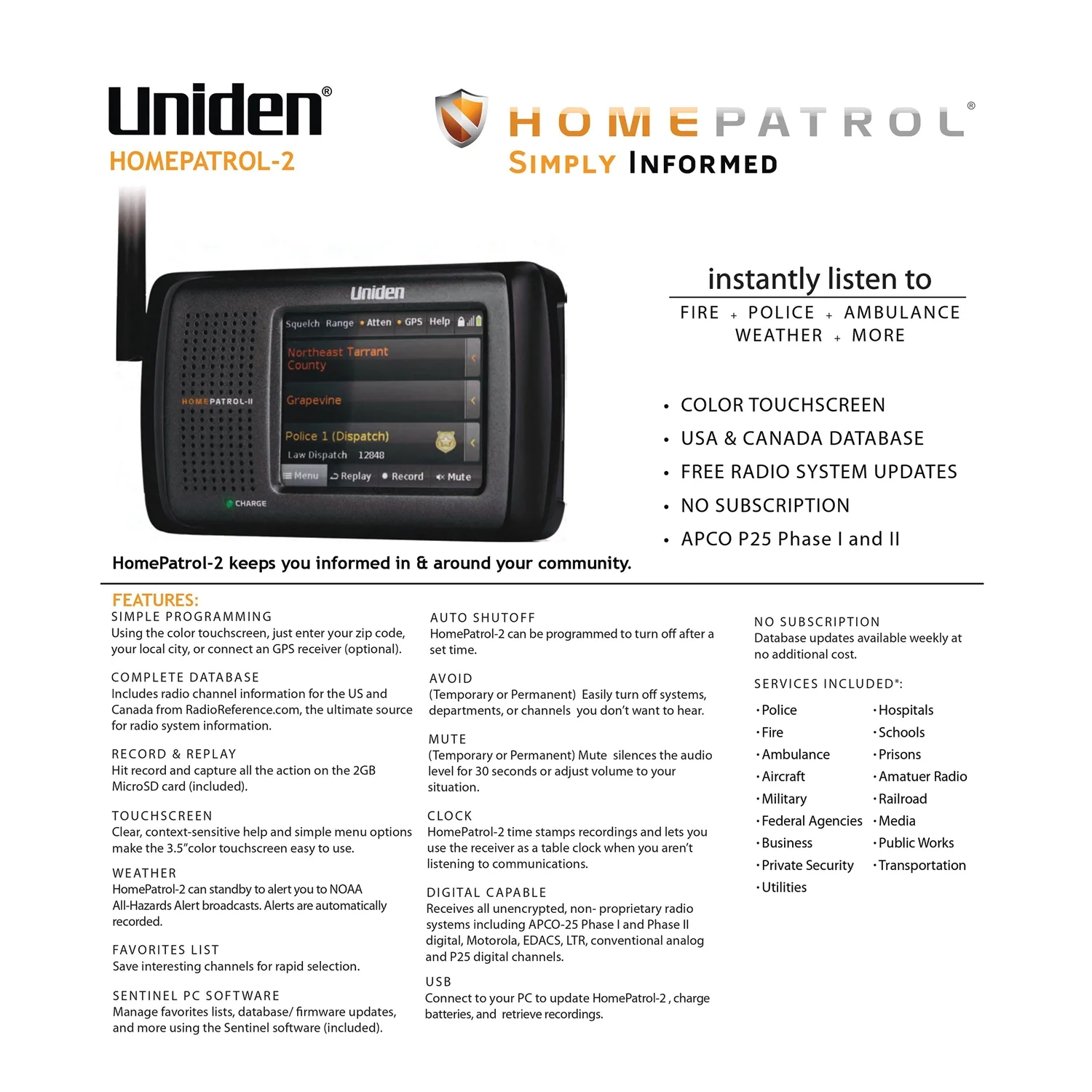 Uniden HomePatrol 2 Handheld Scanner, HomePatrol-2