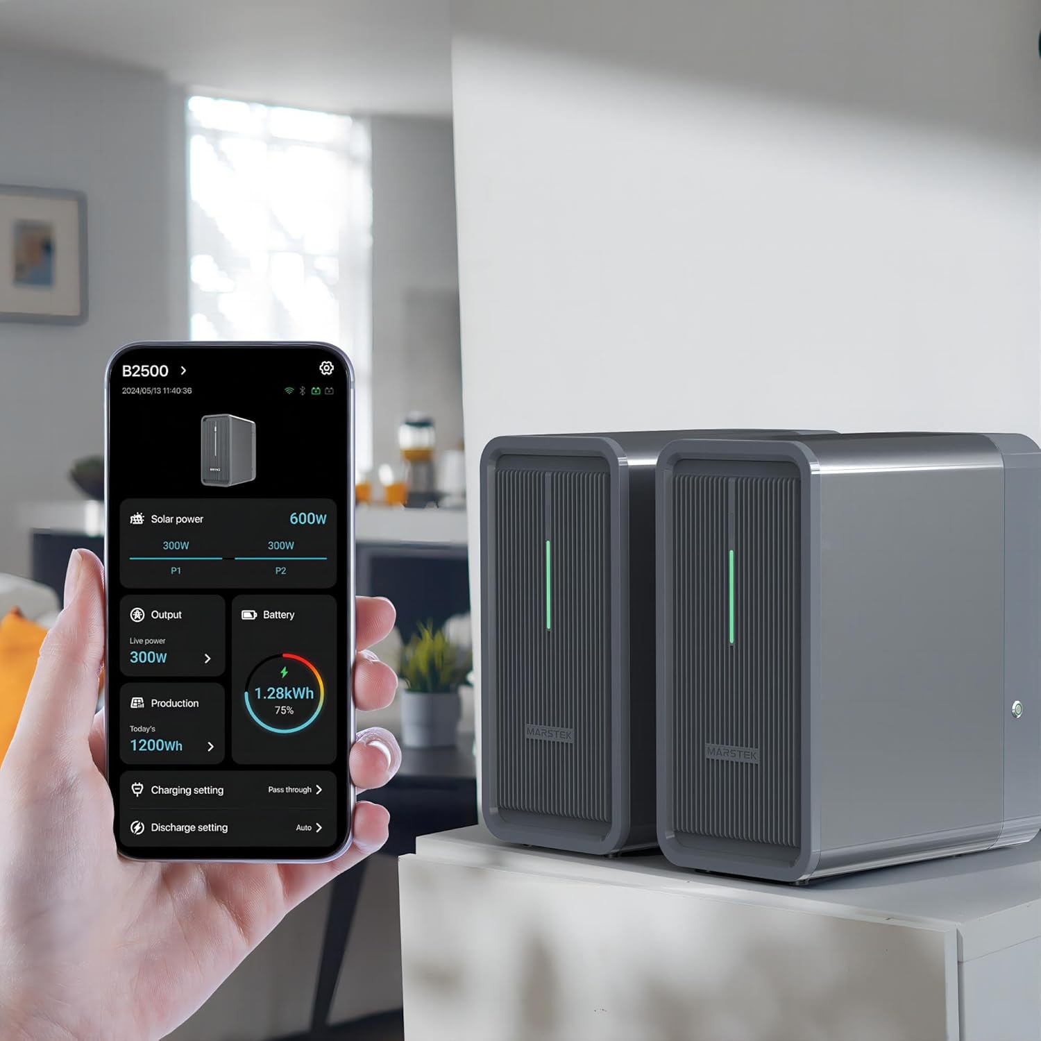 Balkonkraftwerk mit Speicher B2500, 6000 Ladezyklen, 1600W Max. 1600W PV-Eingang & 800W Ausgang Erweiterbar auf 8960Wh, IP65,0% MwSt - Nur für Privatpersonen