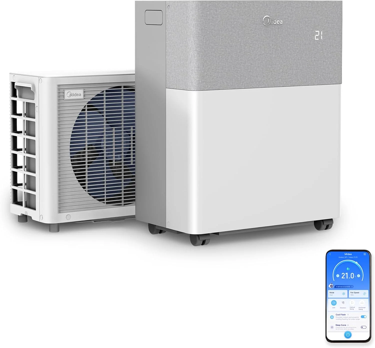 Midea Portasplit Klímaberendezés, Mobil Hőszivattyú, Hűtés A++/Fűtés A+, 12000 BTU 3,5kW, akár 42 m² / 105 m³-es helyiségekbe, csak 39 dB(A) csendes üzemmódban