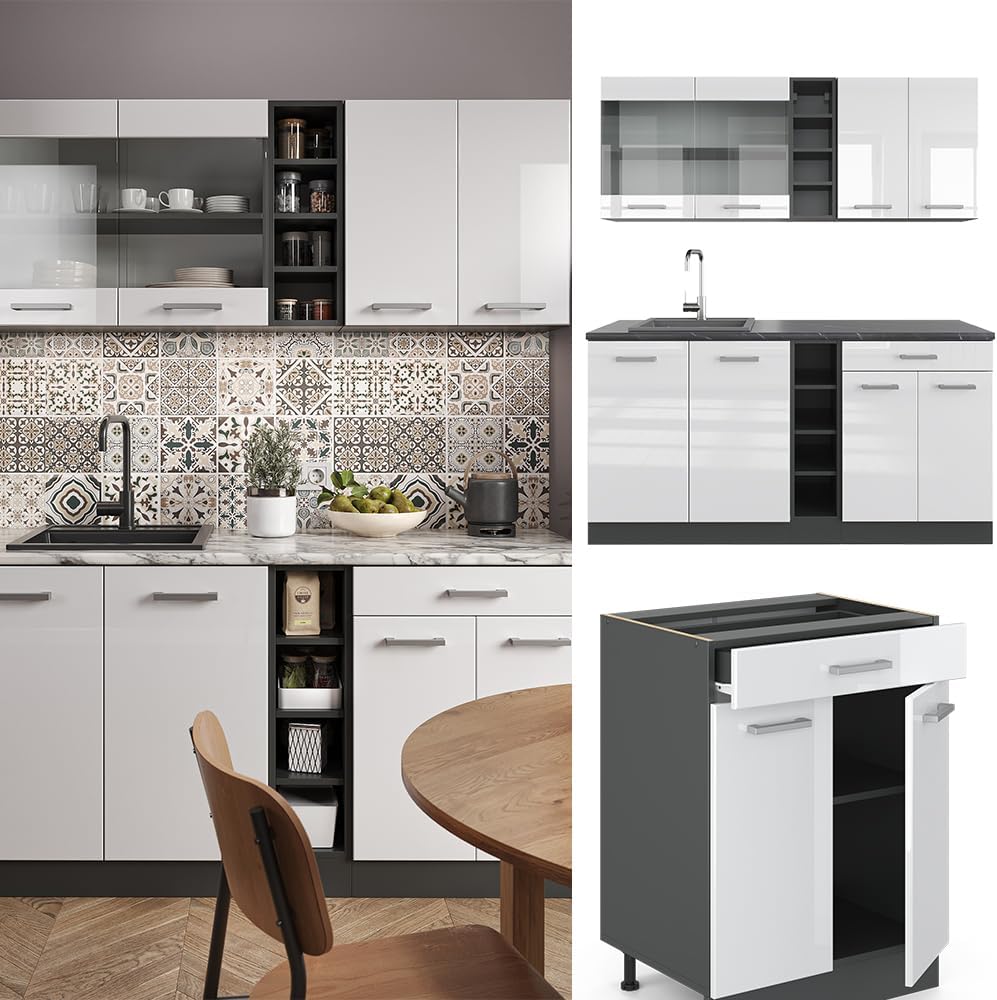 Vicco Singleküche R-Line, Weiß Hochglanz/Anthrazit, 160 cm ohne Arbeitsplatte