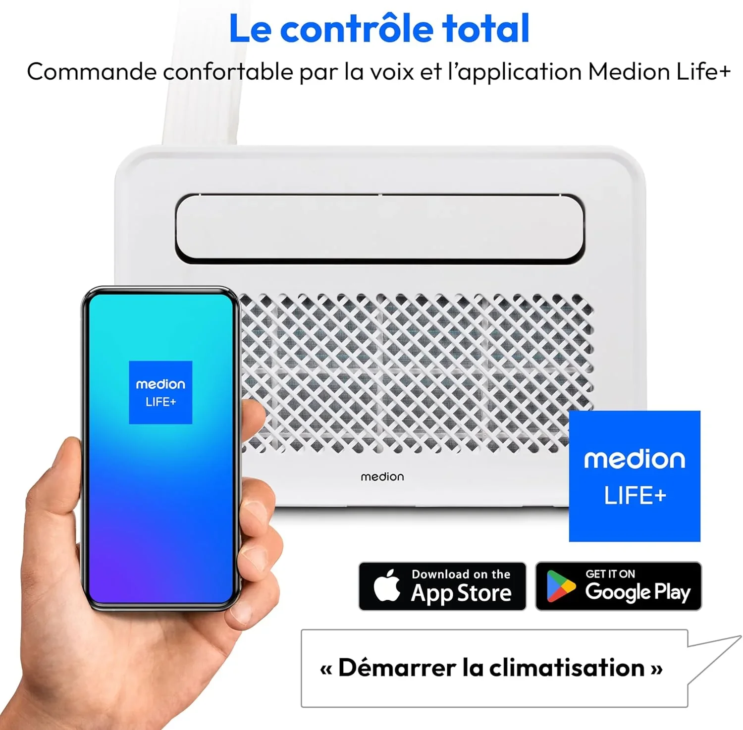 MEDION Smart Split Klímaberendezés P502 (5000 BTU, 3 az 1-ben, hűtés, párátlanítás, szellőztetés, lakókocsihoz, lakóautóhoz, ablaktömítő készlet, alvó üzemmód, Wifi vezérlés, kijelző, MD 37735)