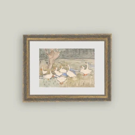 Geese Pond Framed Antique Inspired Art