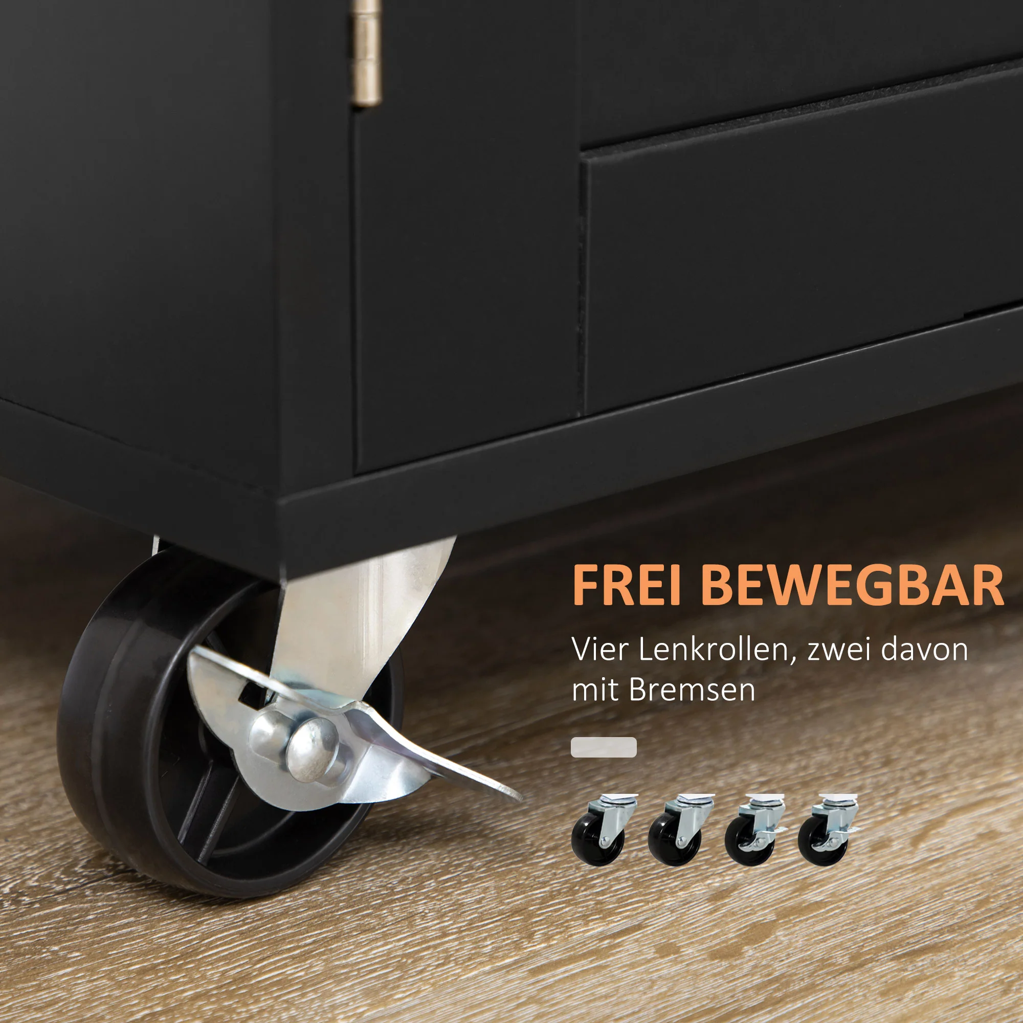 HOMCOM Keukentrolley Serveerwagen Keukenblok, 1 Kruidenrek, 1 Handdoekhouder, 109 cm x 40 cm x 89 cm, Zwart