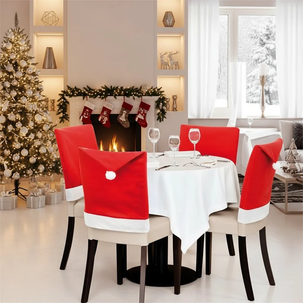 FESTISEAT – 2-pack Stoelhoezen met Kerstman Hoed voor feestelijke Tafeldecoratie