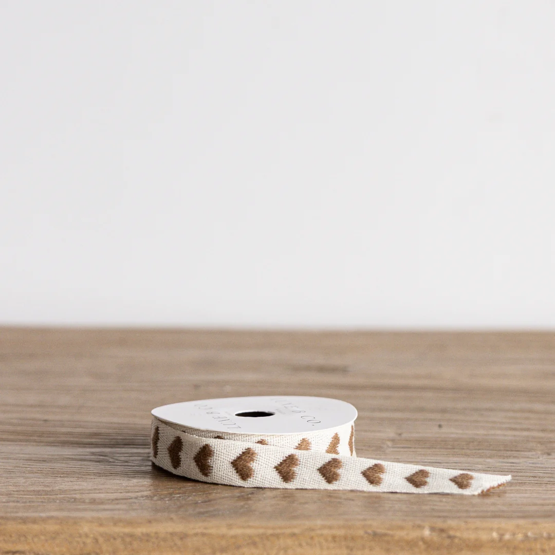 Mocha Brown Hearts Woven Ribbon