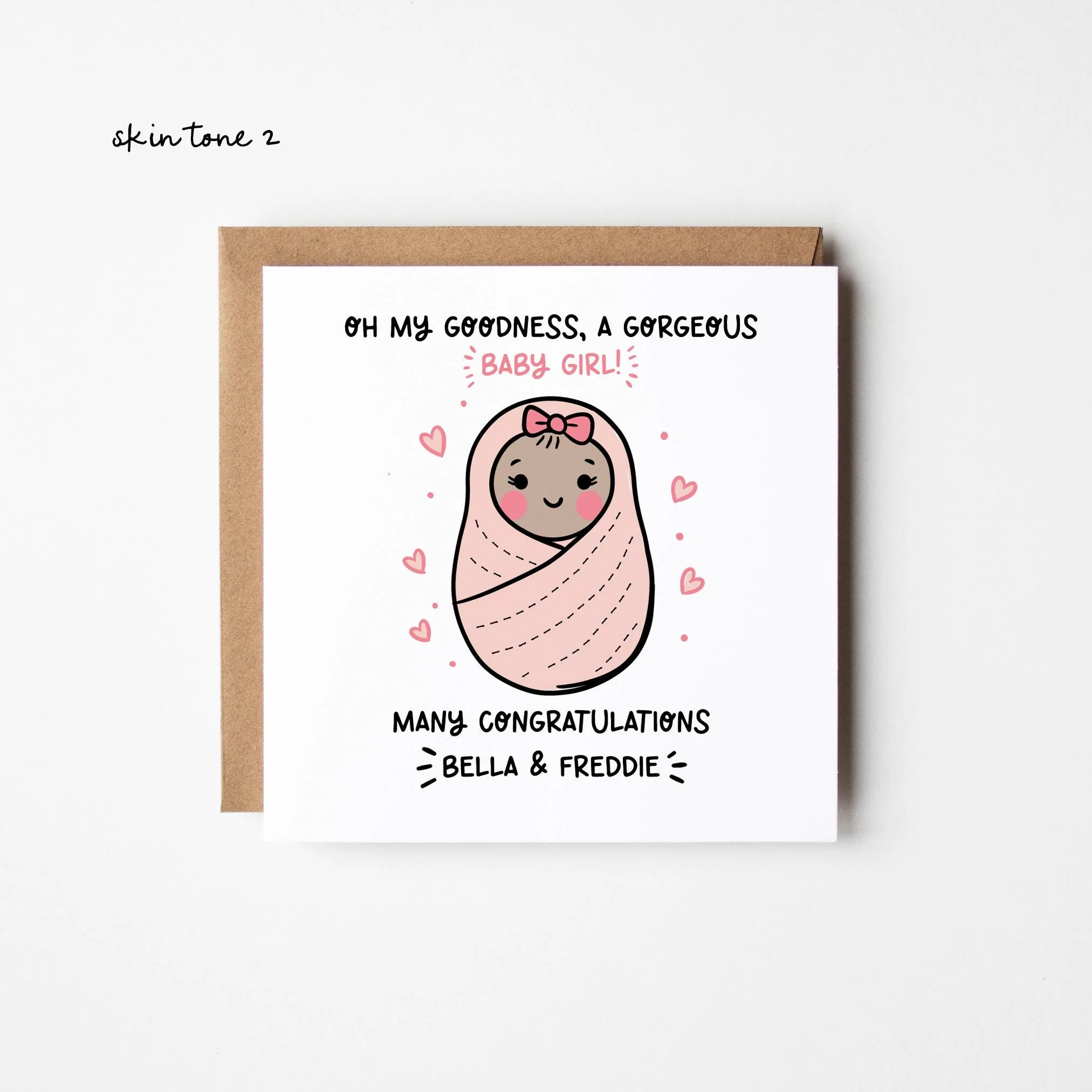 New Baby Girl Card 3 Skin Tones ? Personalised New Baby Card ? Congratulations New Baby Girl Card ? Girl's Birth ? Baby Reveal