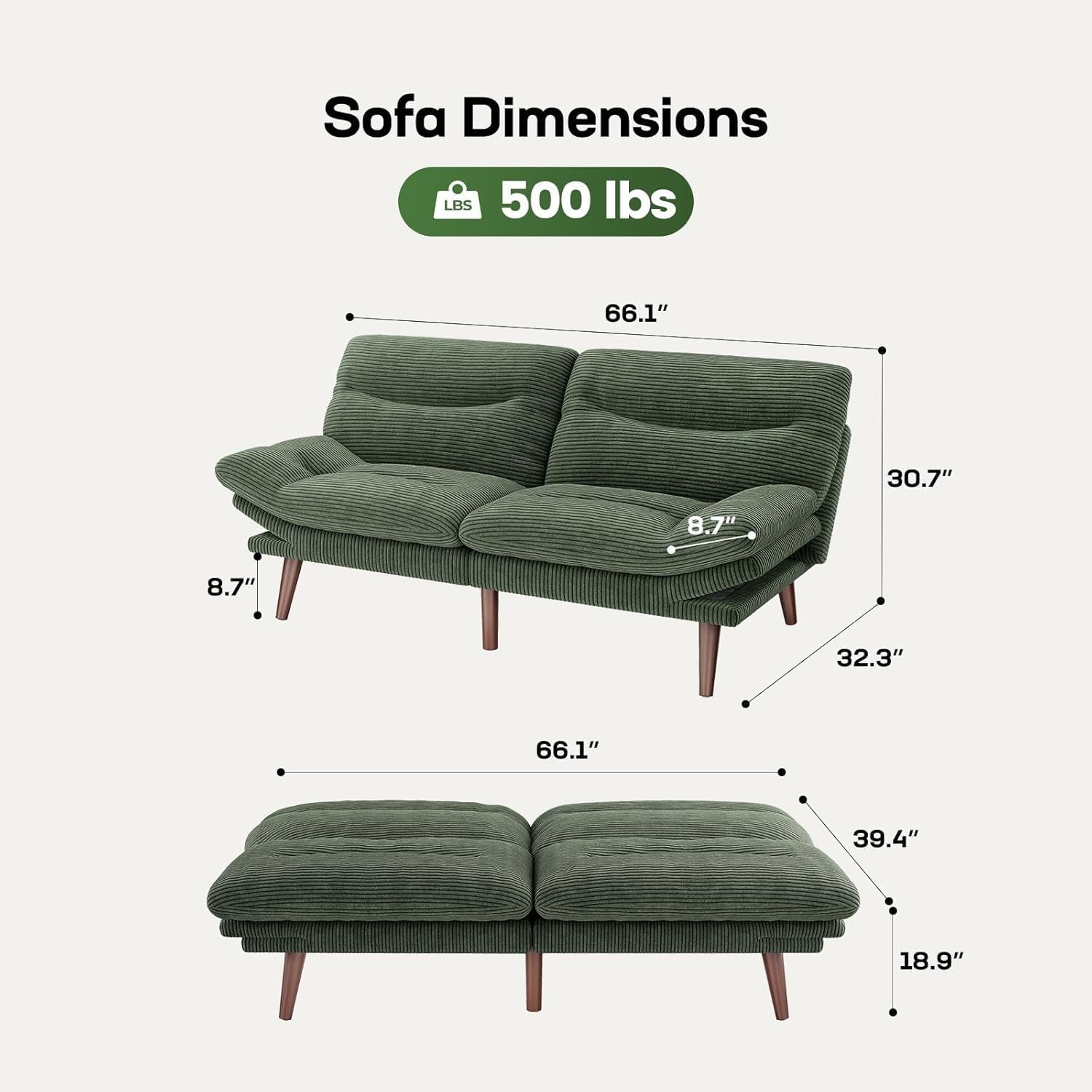 Futon Sofa Bed Futon Sofa with Adjustable Back and Armrests Converts to Small Sleeper Sofa Bed