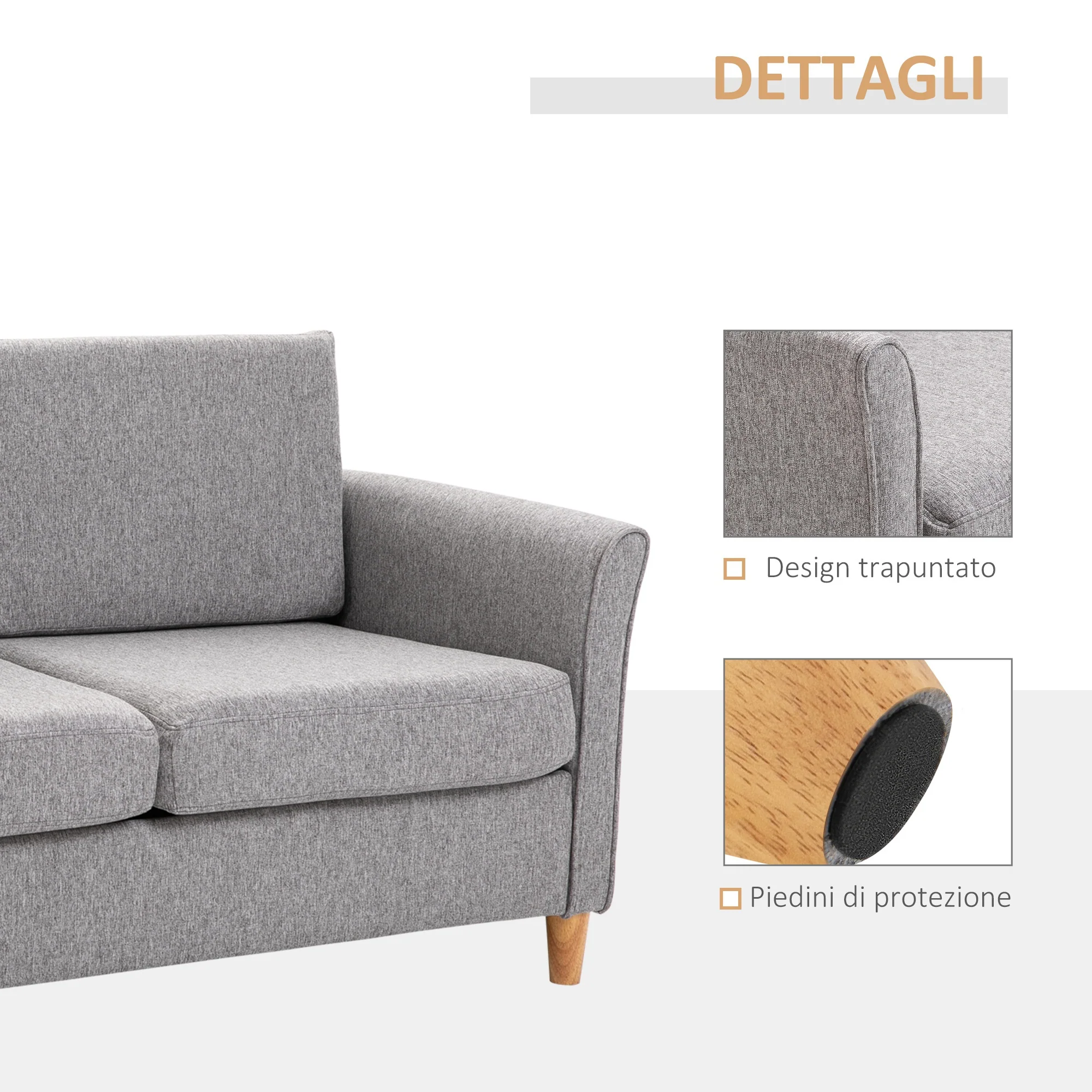 Divano 2 Posti 65x141x78 cm in Legno e Tessuto Lino  Grigio