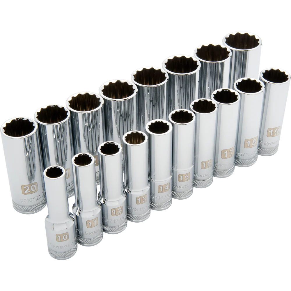 Dynamic D018007  ~  1/2 Inch Drive 18 Pc 12 Point Deep Met Socket