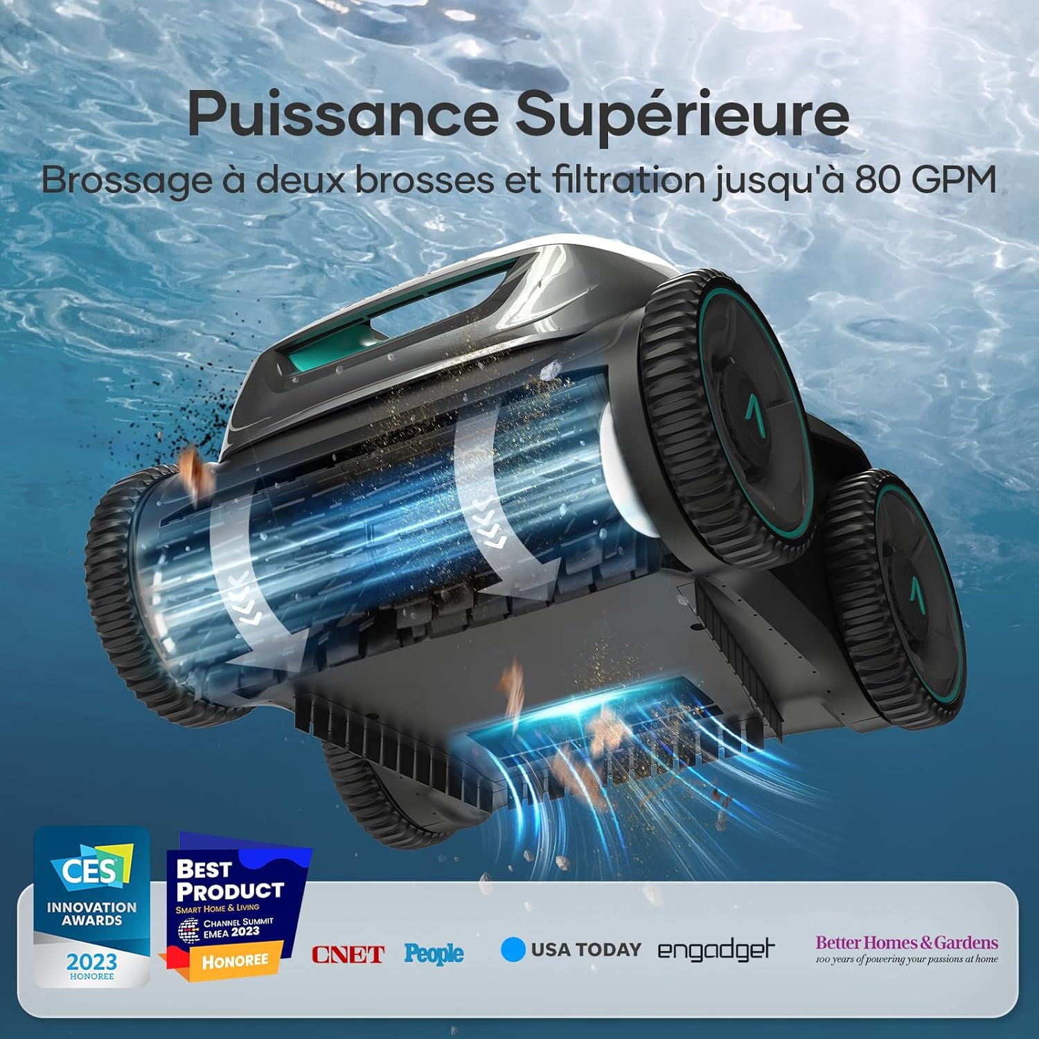AIPER Seagull Pro Robot Piscine sans Fil Fond et Parois, Nettoyage Ligne d'eau, 4 Moteurs, Navigation Intelligente WavePath, 150 Min Autonomie, Piscine 150 m²