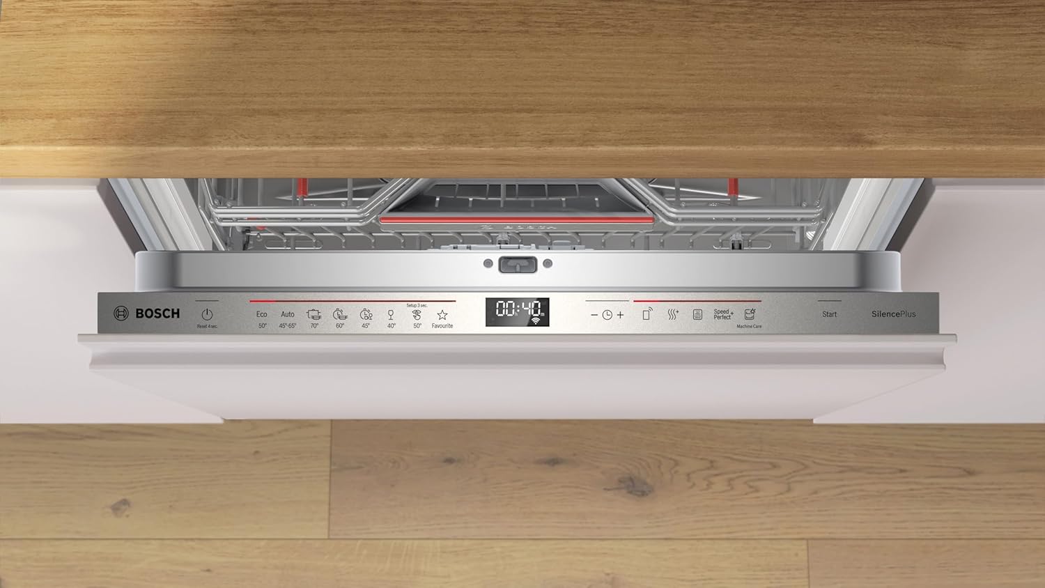 Bosch SMV6ECX10E Serie 6 Einbau-Geschirrspüler komplett versenkbar, Home Connect, Extra Clean Zone: Intensive Reinigung bei hartnäckigen Verschmutzungen, Remote-Diagnose, EmotionLight, 60 cm