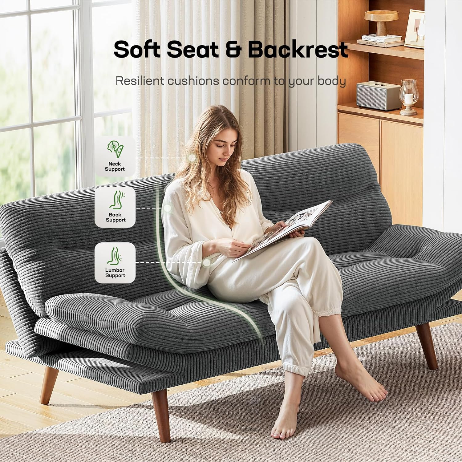 Futon Sofa Bed Futon Sofa with Adjustable Back and Armrests Converts to Small Sleeper Sofa Bed