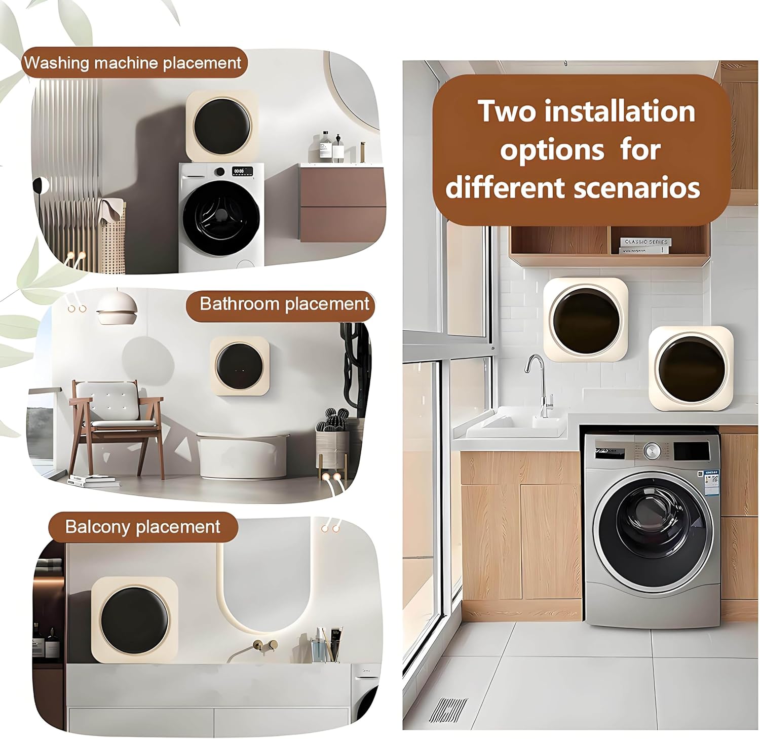 Vollautomatische Mini-Waschmaschine mit integriertem Wäschetrockner, Konstante Temperatur von 60 °C, Ideal für Reisen, Apartments, Studentenwohnheime, Hotels, Wohnungen und Mehr. WallMount