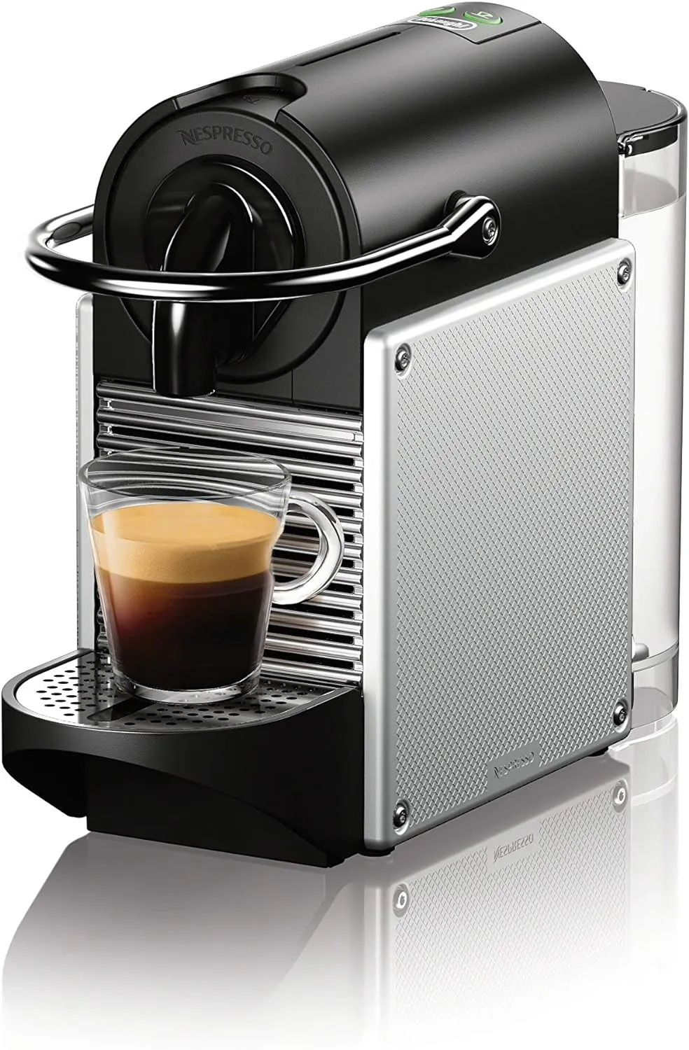 Espressor Nespresso Pixie de la De'Longhi, pompă de 19 bari, design compact din aluminiu, argintiu, 1100 ml