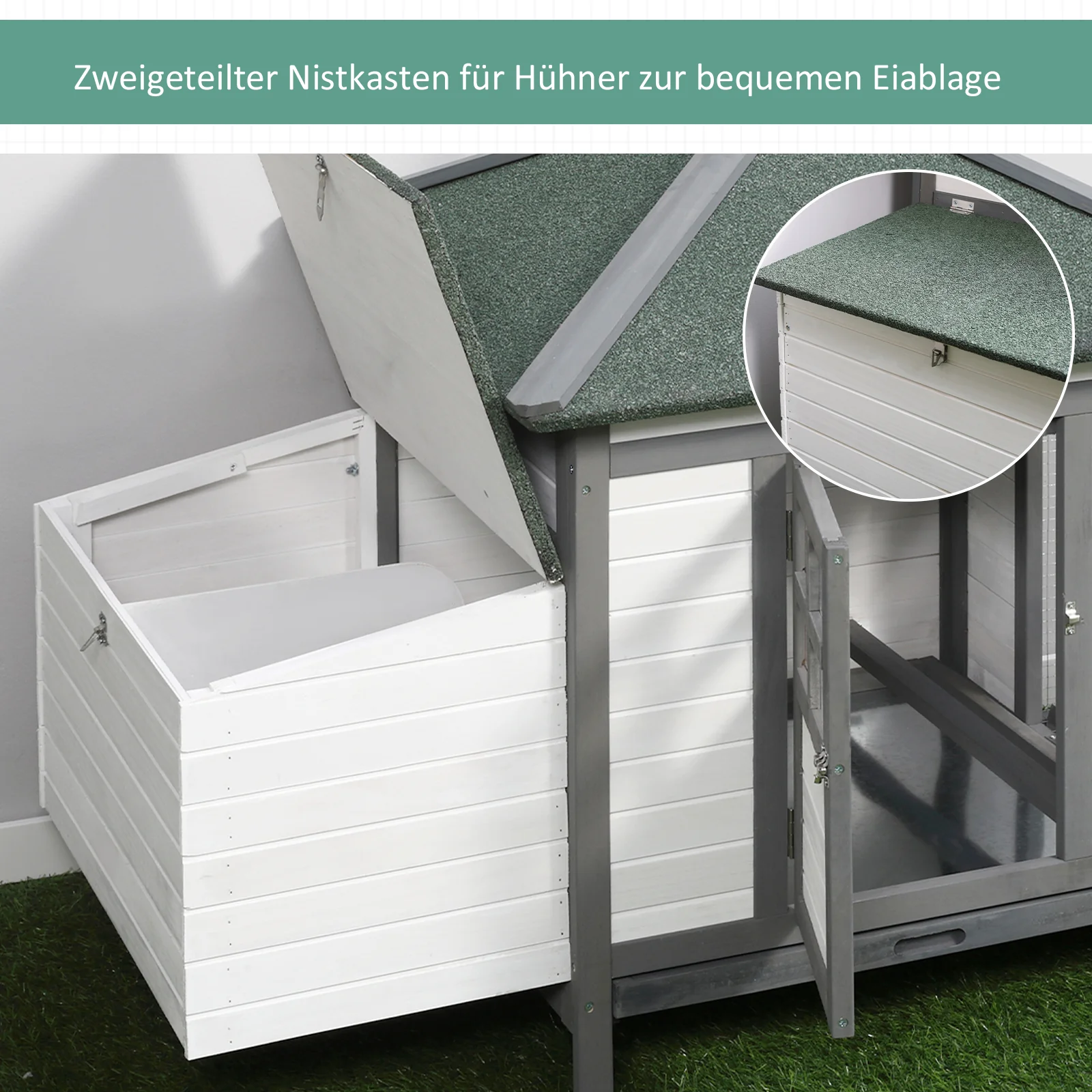PawHut Kippenhok met ren kippenhuis kippenhok legnest massief houten stok