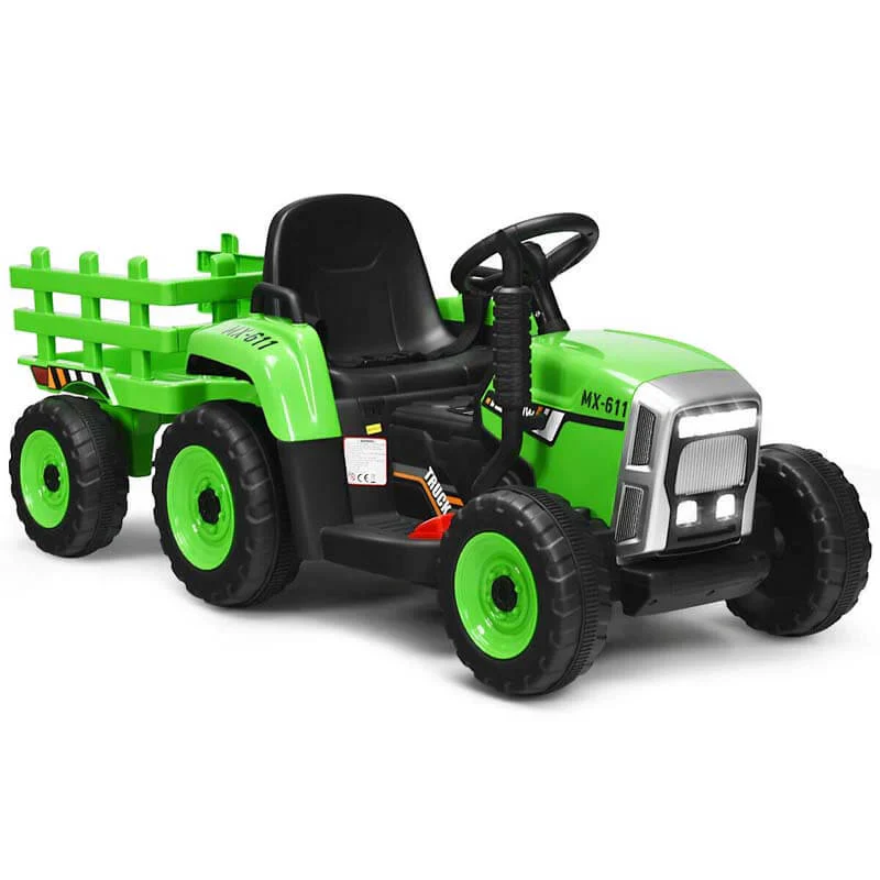 Gyermek traktor utánfutóval, 12V akkumulátoros elektromos jármű, 3 sebességes rakodóval