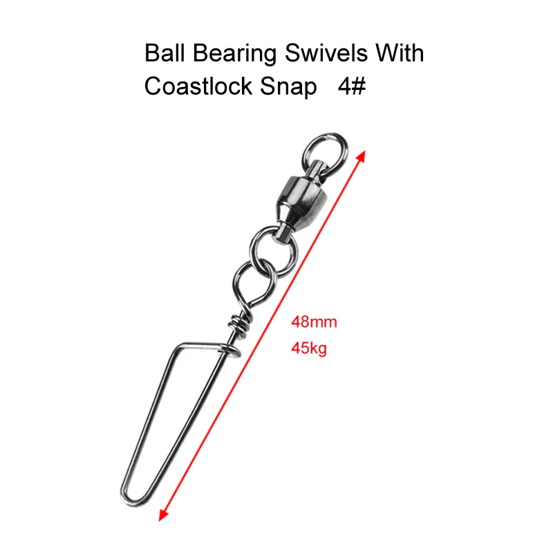 20X Size 4# Ball Bearing Swivels with Coastlock Snap Fishing Tackle