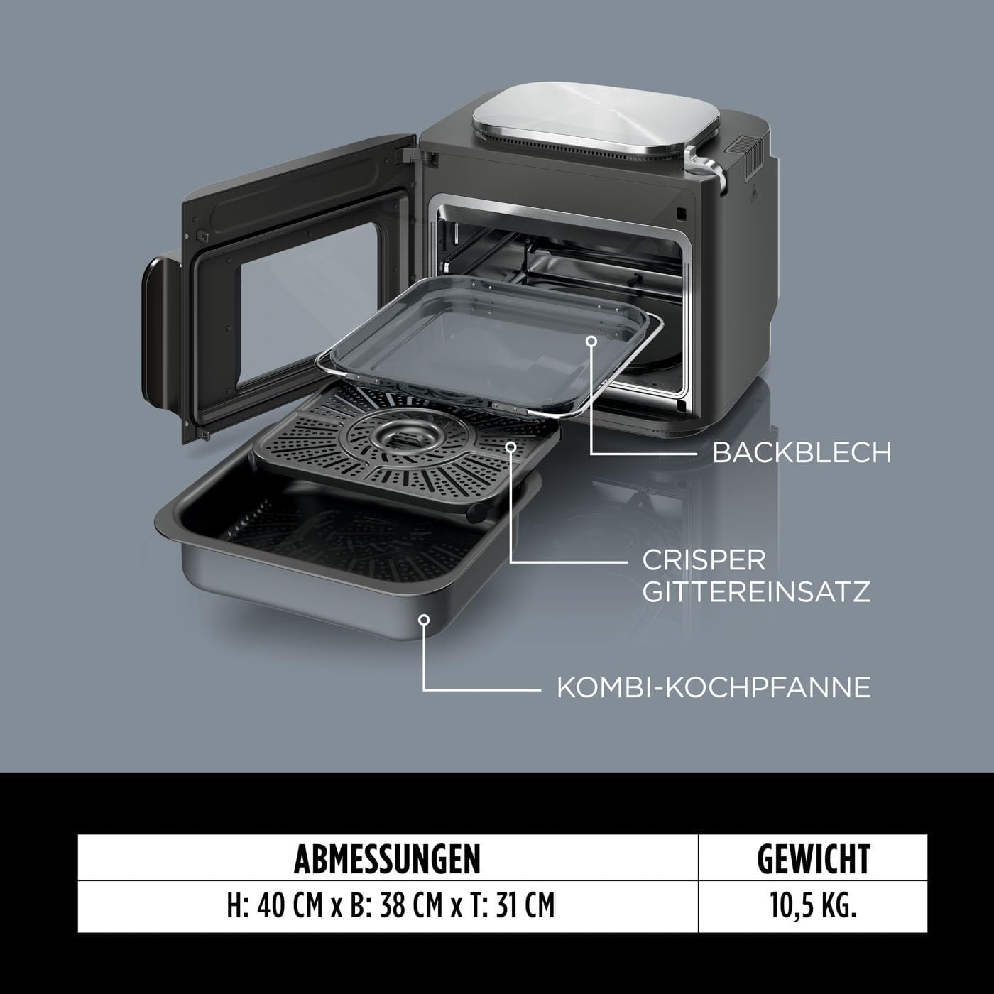Ninja Combi 12-in-1 Multikocher, Ofen & Heißluftfritteuse, 12 Kochfunktionen, Air Fryer & Grillen Zubereitung in 15 Min*, mit Backblech, Pfanne, Crisper Gittereinsatz, Rezeptanleitung, Grau, SFP700EU.