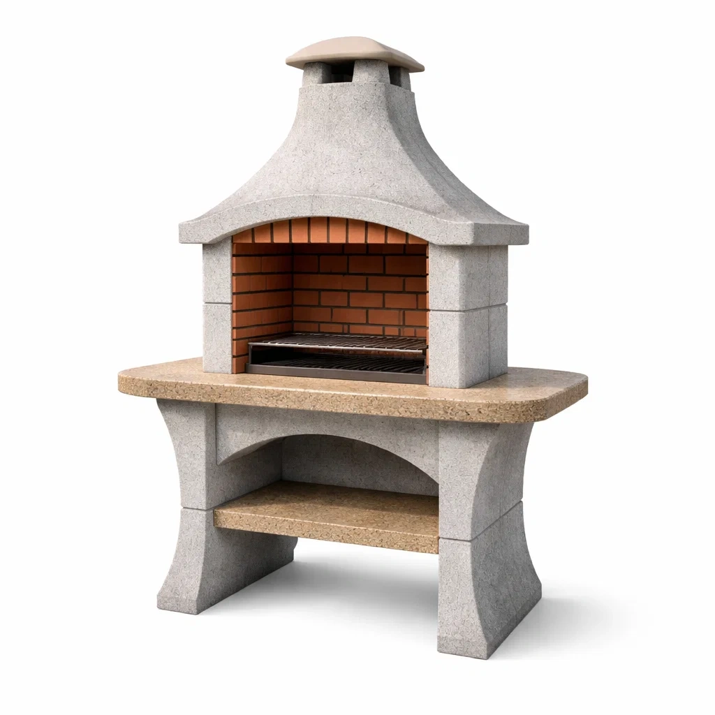 Barbecue in cemento e mattoni con griglia 120x65x200 cm grigio rosso