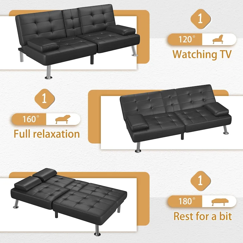 Homall Futon Sofa Bed Convertible Lounge Couch Sofa with Cupholders & Pillows