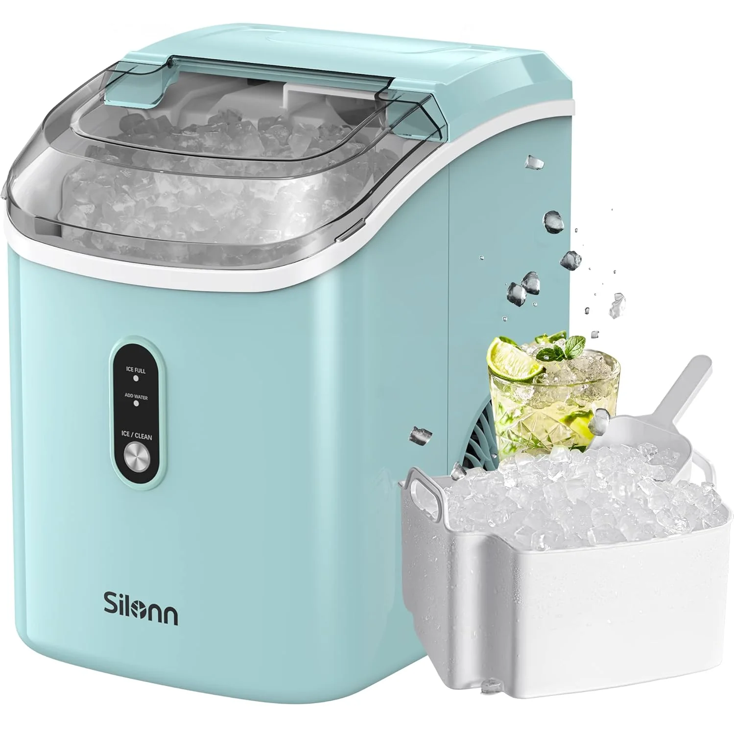 Nugget Ice Maker Countertop, Silonn Chewable Pellet Ice Machine with Self-Cleanin Function, 33lbs/24H Portable Ice Makers for Home Kitchen Officce, Black
