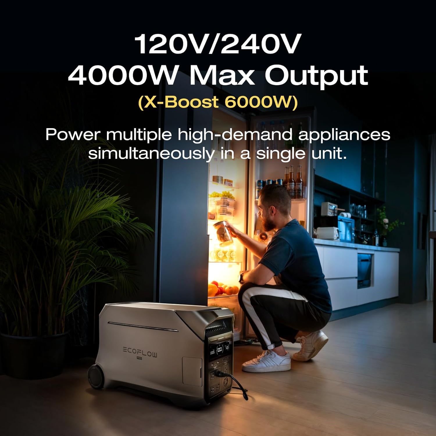 EF ECOFLOW DELTA Pro 3 Portable Power Station  4096Wh LFP Battery  Expandable to 48kWh  120/240V 4000W AC Output  Solar Generator for Home Use  Camping Accessories  Emergencies  Power Outages  RVs