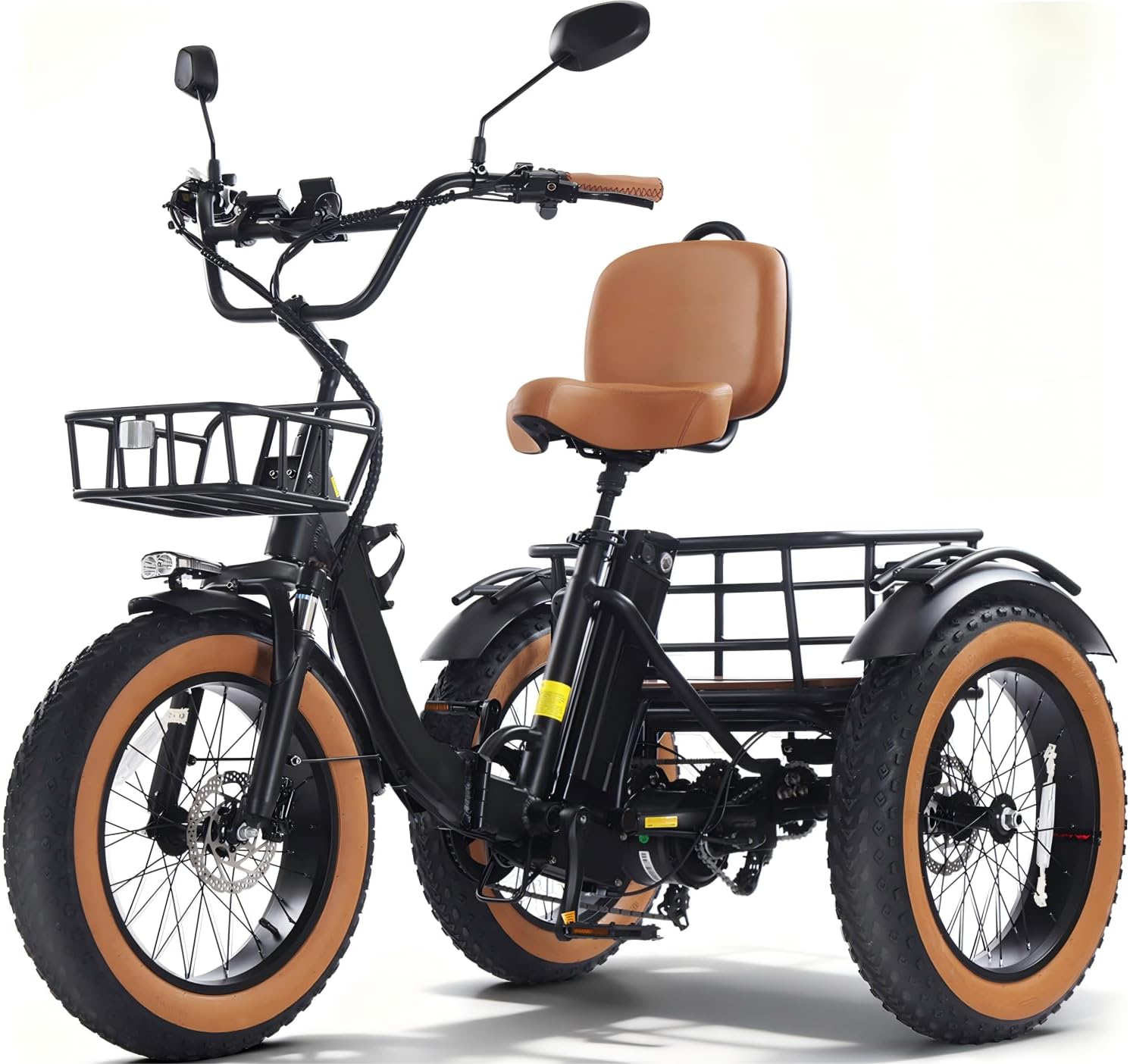 KAKIGO Elektro-Dreirad Für Erwachsene,20'x4' Fat Tires,Aluminium Faltbares E-Bike,250W Motor,95 Nm,48V 15.6Ah Akku,20 Km/h, Vorder-&Hinterkorb,Differenzial,90Km Reichweite