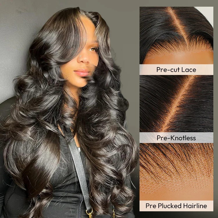 Pre Cut Swiss HD Lace Body Wave Human Hair Wigs Pre Bleached 13x6 Lace Front Wig 180% Density