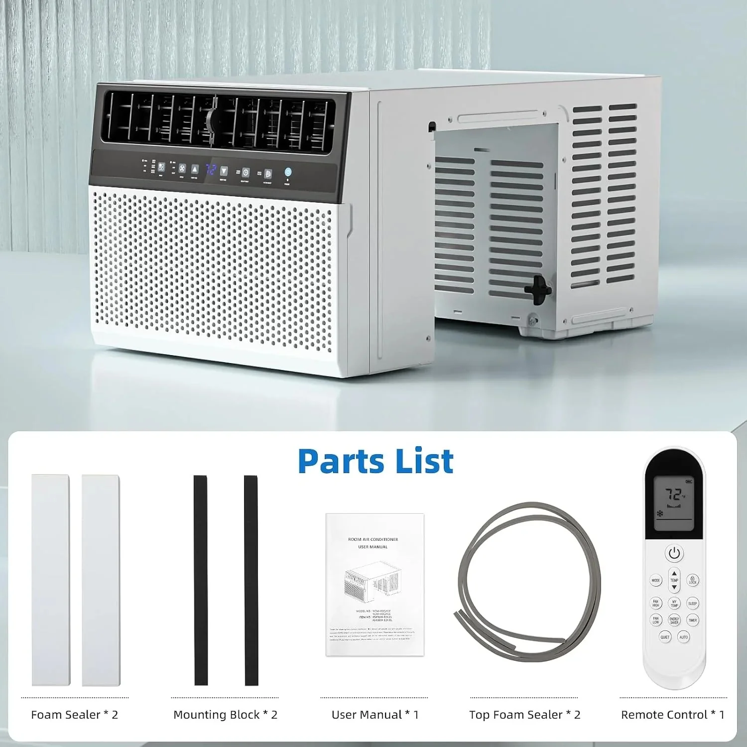 Antarctic Star 12,000 BTU U-shaped window air conditioner, cools rooms up to 550 square feet with 6 modes, 24-hour timer, ultra-quiet window air conditioner