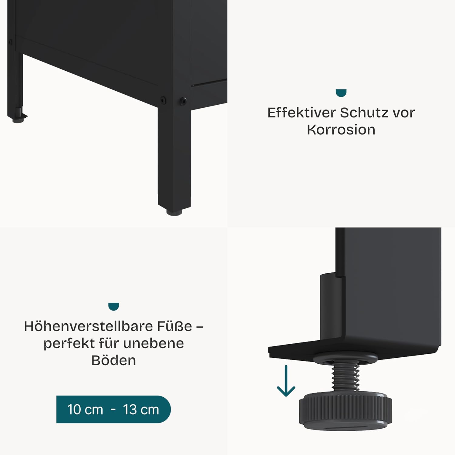 casa.pro Outdoor Schrank Bolognano Gartenschrank Balkonschrank Spind Zwei Türen für Innen- und Außenbereich 92x80x50 cm Schwarz, matt