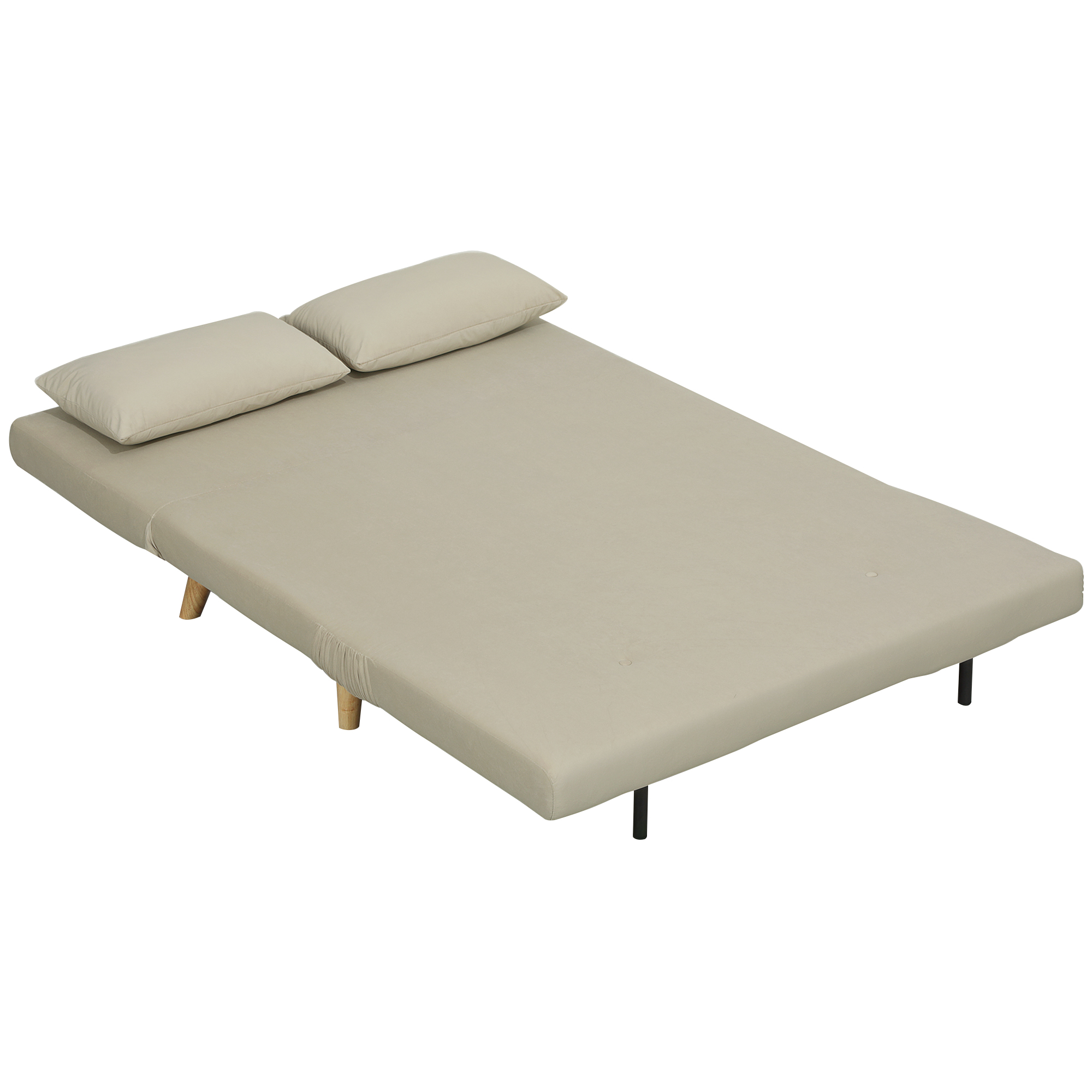 HOMCOM Slaapbank Relaxbank Sofa Couch, Incl. 2 Kussens, Fluweeloptiek, 130 x 78 x 79 cm, Beige