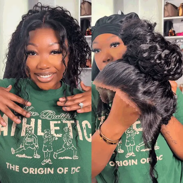 Glueless 360 Around Lace Frontal Water Wave Wigs With Adjustable Elastic String Affordable Human Hair Wigs
