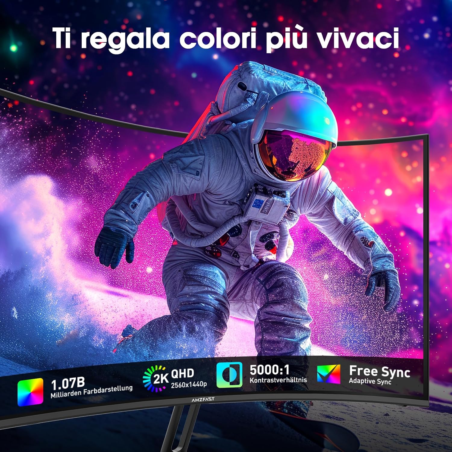 Amzfast Écran PC Gaming 27 Pouces Incurvé, 2K QHD(2560 x 1440), 240Hz Moniteur, 1Ms MPRT, 1500R, sRGB 120 pour cent, Adaptive Sync, Low Blue Light,VESA 100 * 100, HDMI 2.0 * 2/DP 1.4 * 2, AMZG27C1Q Pro