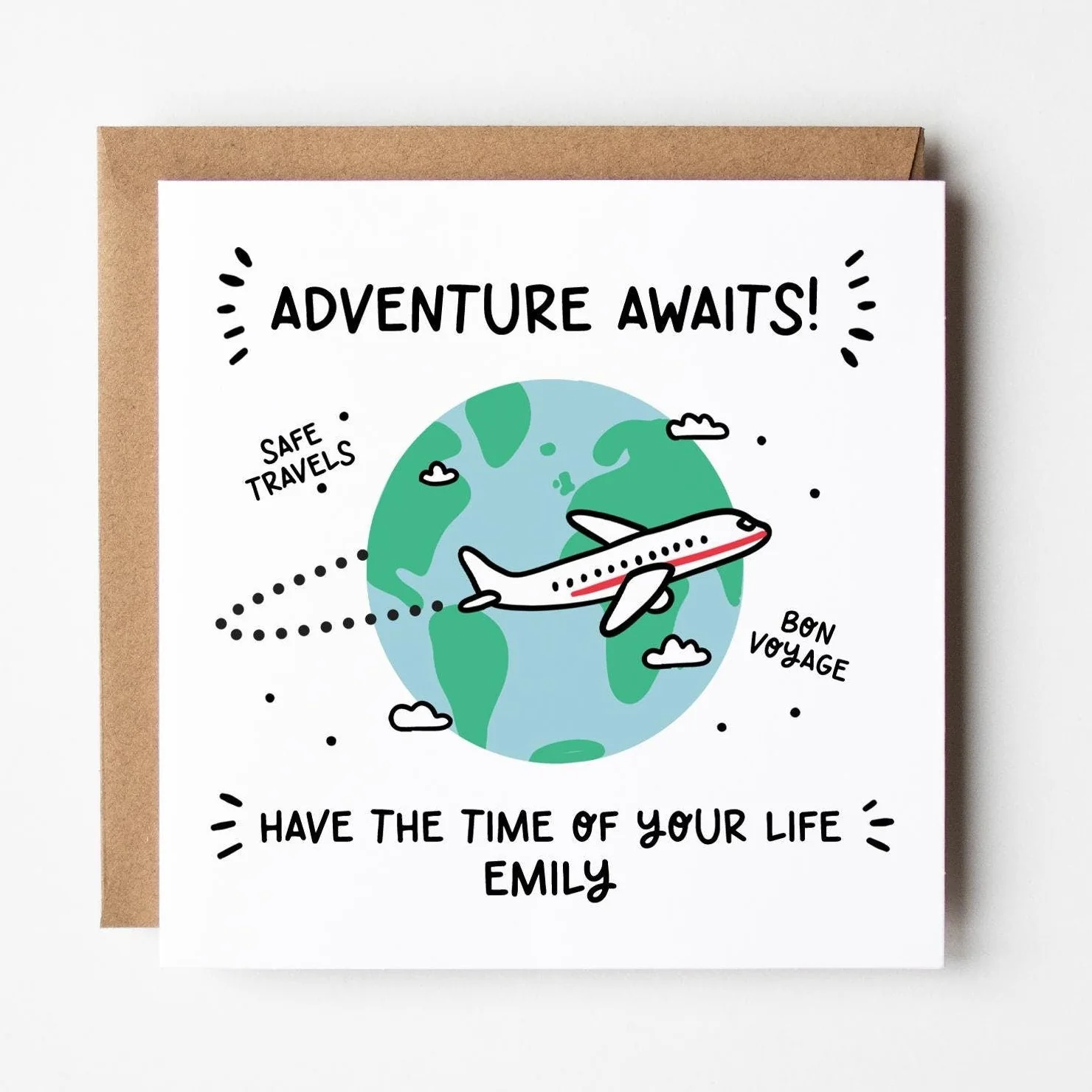 Adventure Awaits Card ? Personalised Bon Voyage Safe Travels Card for Travellers ? Cute Travel Card ?