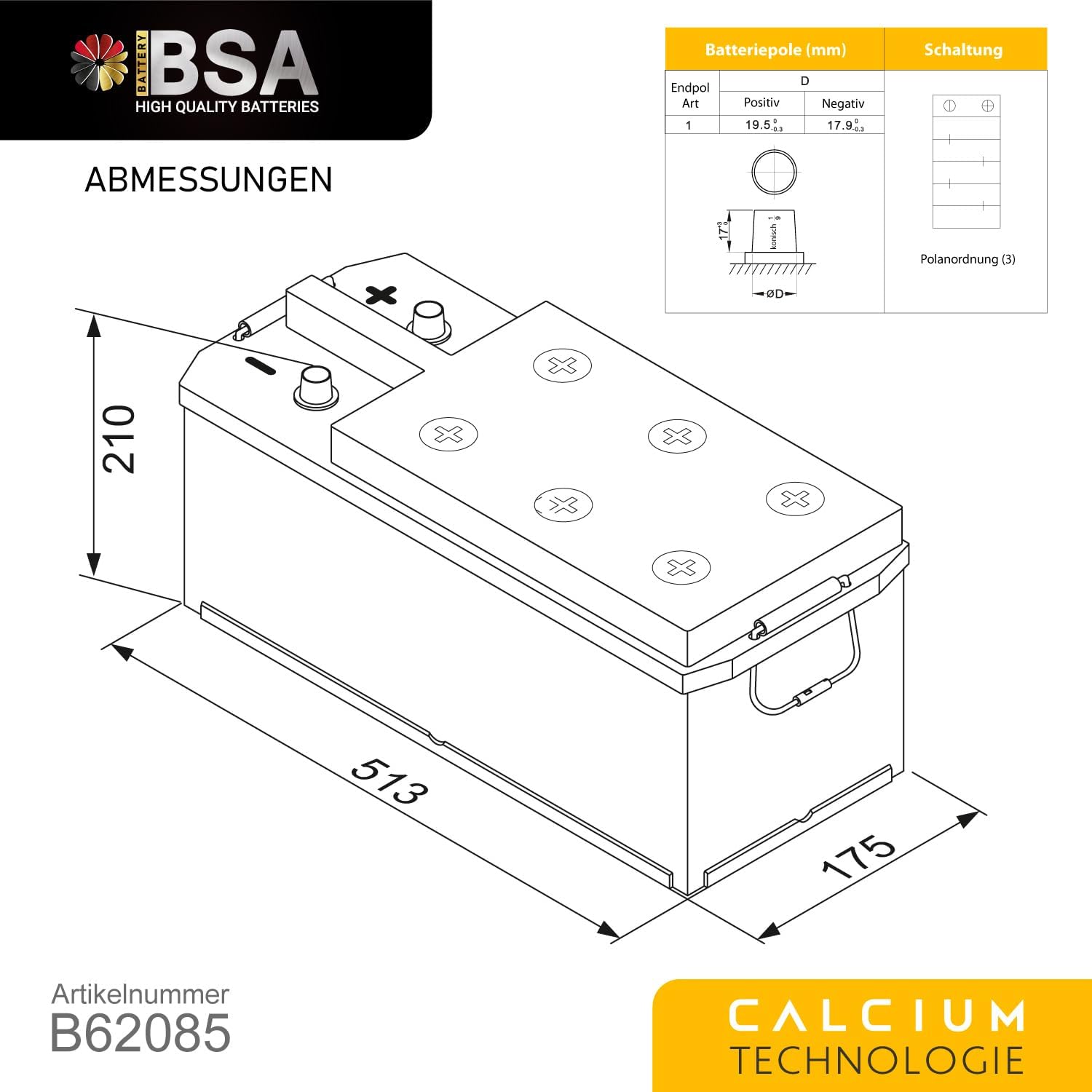 BSA LKW Batterie 120Ah 12V 850A Transporter Starterbatterie statt 115Ah 110Ah
