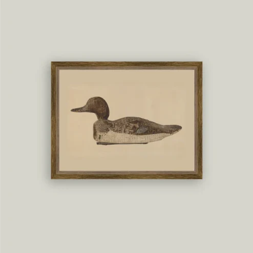 Wooden Duck Decoy Framed Antique Inspired Art